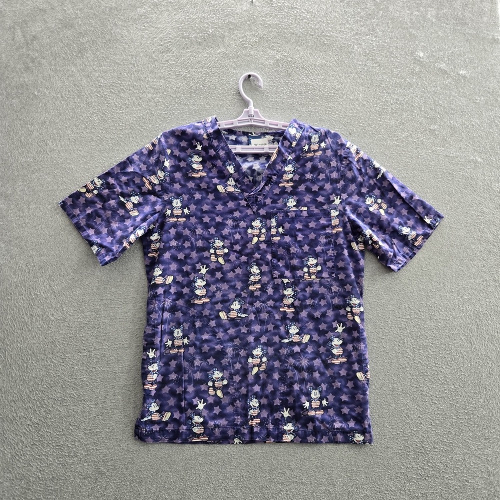 Disney Women Scrub Top XS Purple Graphic Minnie Mouse Patriotic Whimsical